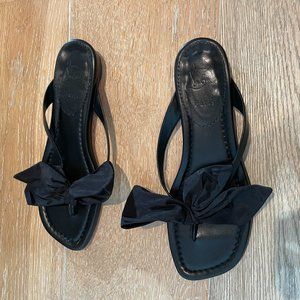 Christian Louboutin Black Taffeta Bow Leather Sandals